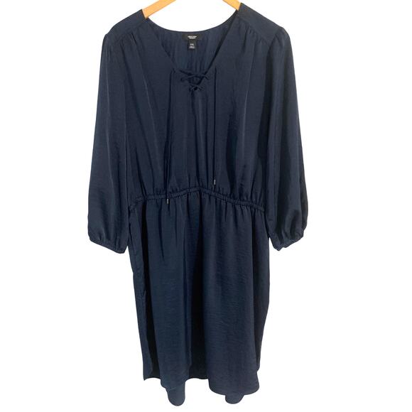 Simply Vera Wang satin midi dress women’s size XXL navy blue peasant comfort - Picture 1 of 5